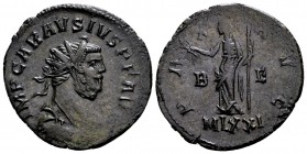 Carausius. Londinium, 289-290 AD. Æ antoninianus, 4.43 g.  IMP CARAVSIVS P F AVG radiate, draped bust right / PAX AVG Pax standing left, with olive br...