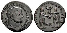 Diocletian. Heraclea, 295-298 AD. Æ  antoninianus, 2.98 g. IMP C C VAL DIOCLETIANVS P F AVG radiate, draped, cuirassed bust right / CONCORDIA MILITVM ...