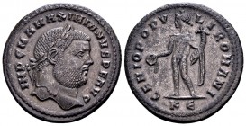 Maximianus Herculius. Cyzicus, 295-296 AD. Æ follis, 8.85 g. IMP C MA MAXIMIANVS P F AVG laureate head right / GENIO POPVLI ROMANI Genius standing lef...