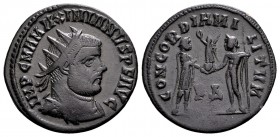 Maximianus Herculius. Cyzicus, 286-305 AD.  Æ antoninianus, 3,05 g.  IMP C MA MAXIMIANVS AVG radiate, draped bust right / CONCORDIA MILITVM the empero...