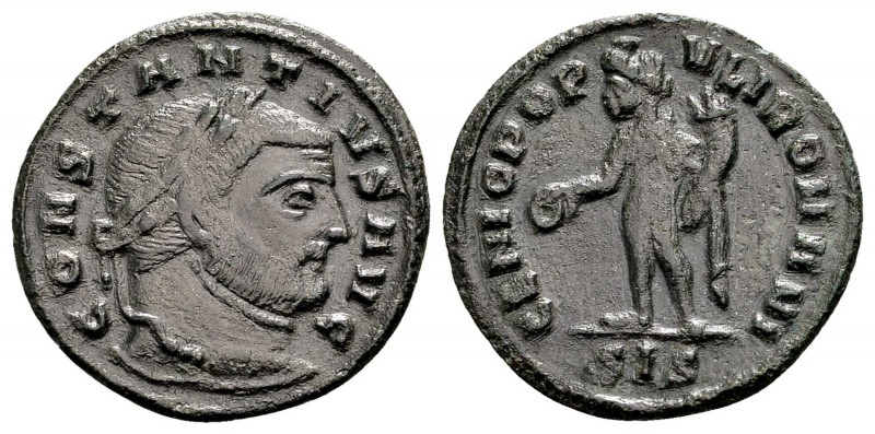 Constantius Chlorus. Siscia, 305-306 AD. Æ 1/4 follis, 2.01g. CONSTANTIVS AVG la...