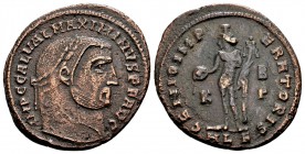 Maximinus Daia. Alexandria, 311 AD. Æ follis, 6.49 g. IMP C GAL MAXIMINUS PF AUG laureate head right / GENIO IMPERATORIS Genius standing left, holding...