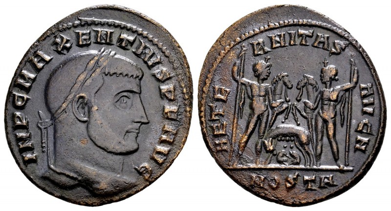 Maxentius. Ostia, 309 AD. Æ follis, 7.03 g.  IMP C MAXENTIVS P F AVG laureate he...