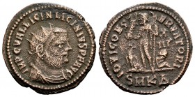 Licinius I. Heraclea, 321-324 AD. Æ follis, 2.68 g. IMP C VAL LICIN LICINIVS P F AVG radiate, draped, cuirassed bust oright / IOVI CONSERVATORI Jupite...