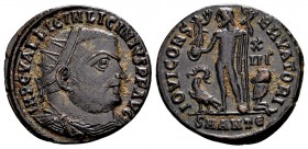 Licinius I. Antioch, 321-323 AD. Æ follis, 2.85 g. IMP C VAL LICIN LICINIVS PF AVG radiate, draped, cuirassed bust right / IOVI CONSERVATORI Jupiter s...