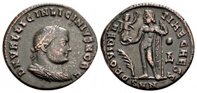 Licinius II as Caesar. Nicomedia, 317-320 AD. Æ follis, 3.08 g. DN VAL LICIN LICINIVS NOB C laureate, draped and cuirassed bust right / PROVIDENTIAE C...
