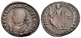 Licinius II as Caesar. Antioch, 317-320 AD. Æ follis, 2.58 g. D N VAL LICIN LICINIVS NOB C laureate and draped bust left holding mappa, sceptre and gl...