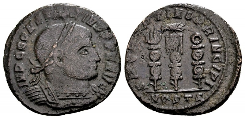 Constantine I. Ostia, 312-3 AD. Æ follis, 4.23 g. IMP CONSTANTINVS P F AVG laure...