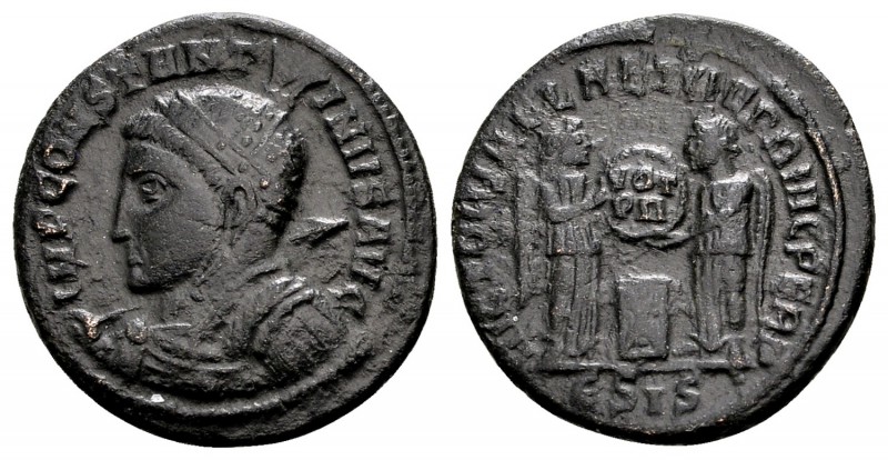 Constantine I. Siscia, 318 AD. Æ follis, 3.14 g. IMP CONSTANTINVS AVG helmeted, ...