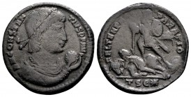 Constantius II. Thessalonica, 348-350 AD. Æ centenionalis, 4.69 g. D N CONSTANTIUS P F AUG diademed, draped, cuirassed bust right, holding globe / FEL...