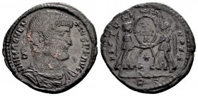 Magnentius. Rome, 350-351 AD. Æ centenionalis, 4.29 g. D N MAGNENTIUS P F AUG bareheaded, draped, cuirassed bust right; behind: B / VICT DD NN AVG ET ...