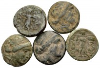 the Lundahl collection (1955-1995). 5 Æcoins of the Thessalian league, Apollo obverse. Fine to Very Fine. SOLD AS IS. NO RETURN.