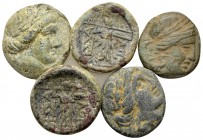 the Lundahl collection (1955-1995). 5 Æcoins of the Thessalian league, Apollo obverse. Fine to Very Fine. SOLD AS IS. NO RETURN.