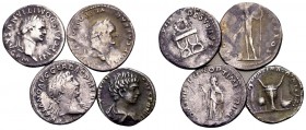 the Lundahl collection (1955-1995). Roman Imperial. Lot of 4 AR denarii: Vespasian RIC 849; Domitian RIC 46; Trajan RIC 301; Caracalla RIC 6. Nearly v...