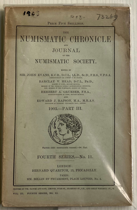 AA.VV. The Numismatic Chronicle Part III Fourth Series No. 11. London 1903. Bros...