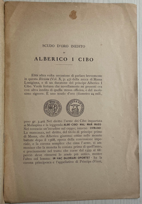 Vitalini O. Scudo D'Oro Inedito di Alberico I Cibo. pp. 2. Buono stato.