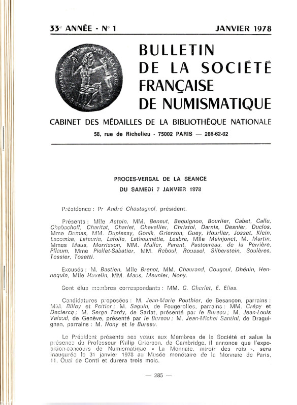 BULLETIN de la SOCIETE FRANCAISE de NUMISMATQUE. 1978, completo 10 fascicoli.. b...