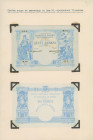 SERBIA: Two unaccepted printers designs for 10 Dinara (Srebru) (14.1.1887) in blue, attached on National Banks document sheet. Used to present the des...