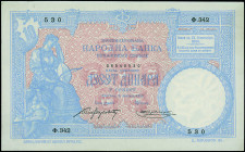 SERBIA: 10 Dinara (Srebru) (2.1.1893) in blue on brown unpt. Woman seated with musical instrument and child at left on face. S/N: "Φ.342 530". Printin...