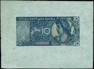 SERBIA: Printers design (of academic painter Mladen Josic) of face of 10 Dinara (ND 1941), printed on very thin paper. Unique, no other sample is know...