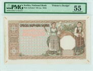 SERBIA: Printers unaccepted design of back of 1000 Dinara (ND 1942) in brown on multicolor unpt. Inside holder by PMG "About Uncirculated 55 / Previou...