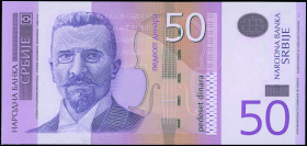 SERBIA: Replacement of 50 Dinara (2005) in purple and tan on multicolor unpt. Stevan Stojanovic Mokranjac at center left on face. S/N: "ZA 1020649". W...