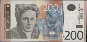 SERBIA: Replacement of 200 Dinara (2011) in brown and purple on multicolor unpt. Nedezda Petrovic at left on face. S/N: "ZA 0073939". WMK: Petrovic. (...