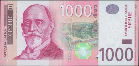 SERBIA: Replacement of 1000 Dinara (2011) in rose on multicolor unpt. Dorde Vajfert at left on face. S/N: "ZA 0001202". WMK: Vajfert. (Pick 60ar*). Un...