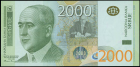 SERBIA: Replacement of 2000 Dinara (2011) in multicolor. Mulutin Milankovic at left on face. S/N: "ZA 0301128". WMK: Milankovic. (Pick 61ar*). Uncircu...