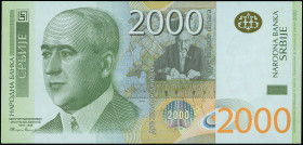 SERBIA: Replacement of 2000 Dinara (2012) in light green and yellow unpt. Mulutin Milankovic at left on face. S/N: "ZA 1260853". WMK: Milankovic. (Pic...