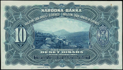 YUGOSLAVIA: Proof of back of 10 Dinara (1.11.1920) attached on thick cardboard. Rocks and mountains. Printed by ABNC. (Pick 21p). Very Fine.