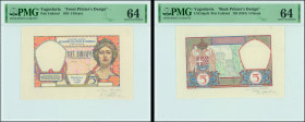 YUGOSLAVIA: Proof set of face and back (separetely) of the unissued note of 5 Dinara (6.5.1924) in multicolor. Signature by Deloche. Unifaces. Inside ...