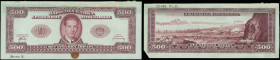 YUGOSLAVIA: Set of 2 banknotes composed of color proof of face and color proof of back of 500 Dinara (Sept. 1943) in brown. Black ovpt "Brown 8." and ...