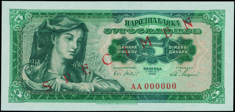 YUGOSLAVIA: 5 Dinara (1.8.1965) in dark green on multicolor unpt. Farm woman wit...