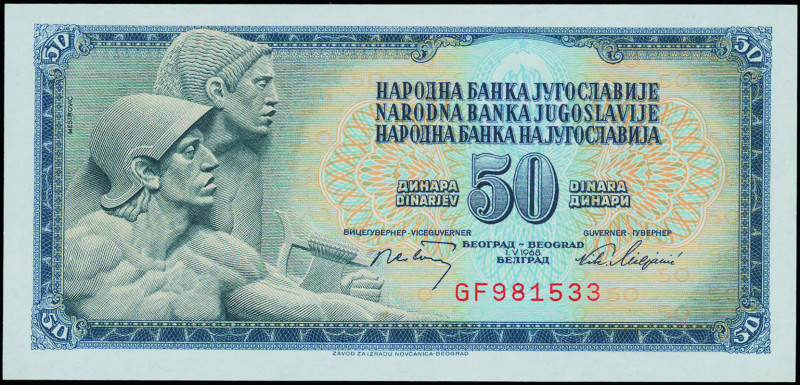 YUGOSLAVIA: 50 Dinara (1.5.1968) in dark blue on multicolor unpt. Relief of Mest...