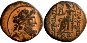 SYRIA. Antioch. Civic issue (100-1 BC). AE bronze. Obv: laureate head of Zeus, r. Rev: ΑΝΤΙΟΧΕΩΝ ΤΗΣ ΜΗΤΡΟΠΟΛΕΩΣ; Zeus seated l., holding Nike and sce...