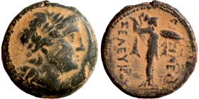 Seleukid Kingdom Seleukos I Nikator 300-286 BC Bronze Mint Antioch on the Orontes. Ob Laureate head of Apollo to right. Re Athena Promachos standing t...