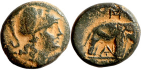 SELEUKID KINGS of SYRIA. Seleukos I 'Nikator'. Bronz. Seleukeia on the Tigris (1st workshop). Obv: helmeted head of Athena right. Rev: elephant standi...