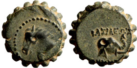 SELEUKID KINGS of SYRIA. Antioch mint. Demetrios I Soter (162-150 BC). AE bronze. Obv.: head of horse left. Rev.: BAΣIΛEΩΣ ΔHMHTPIOY, head of elephant...