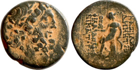 SYRIA. Antioch. Civic issue (100-1 BC). AE bronze. Obv: laureate head of Zeus, r. Rev: ΑΝΤΙΟΧΕΩΝ ΤΗΣ ΜΗΤΡΟΠΟΛΕΩΣ; Zeus seated l., holding Nike and sce...