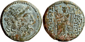 SYRIA. Antioch. Civic issue (100-1 BC). AE bronze. Obv: laureate head of Zeus, r. Rev: ΑΝΤΙΟΧΕΩΝ ΤΗΣ ΜΗΤΡΟΠΟΛΕΩΣ; Zeus seated l., holding Nike and sce...