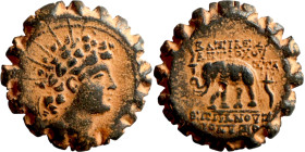 SELEUKID KINGS of SYRIA. Antioch mint. Antiochos VI Dionysos (144-142 BC). AE bronze. Obv.: radiate and wreathed head r. Rev.: elephant standing l., h...