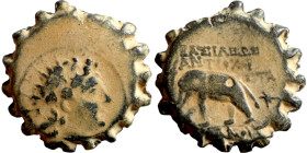 SELEUKID KINGS of SYRIA. Antioch mint. Antiochos VI Dionysos (144-142 BC). AE bronze. Obv.: radiate and wreathed head r. Rev.: elephant standing l., h...
