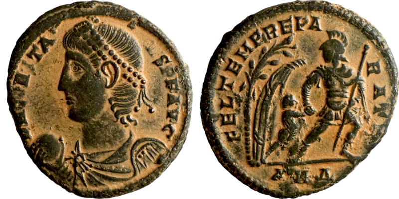 Constans (337-350) Follis. Obverse: DN CONSTANS PF AVG, pearl diademed, draped, ...