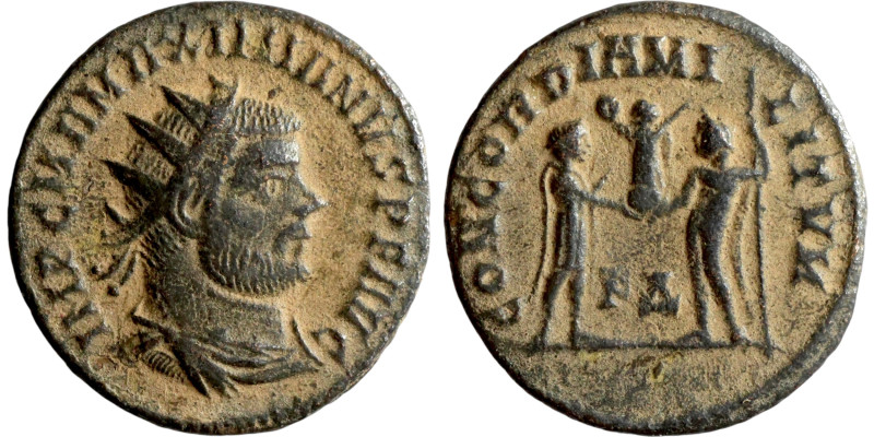 Maximianus. (286-305 AD). Æ Antoninian. Obv: IMP C M A MAXIMIANVS P F AVG. radia...