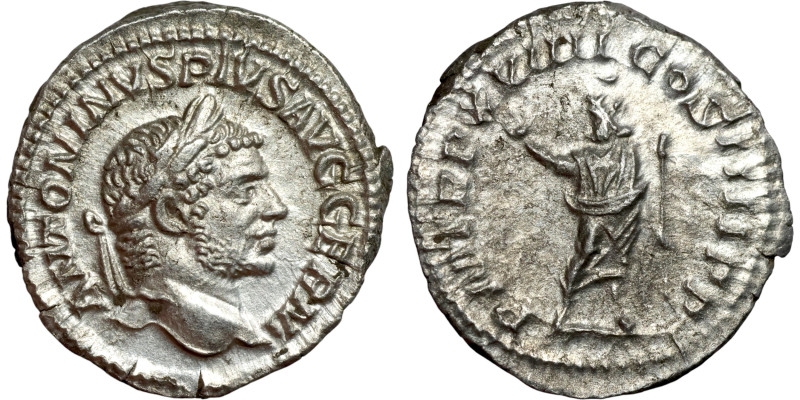 Caracalla (211-217) Denarius Obverse: ANTONINVS PIVS AVG GERM Laureate bust. Rev...