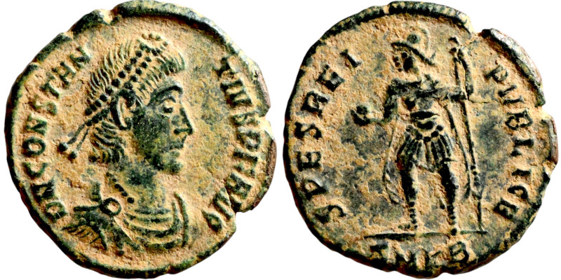 Constantius II (337-361) Follis Obverse: . D N CONSTANTIVS PF AVG draped and cui...