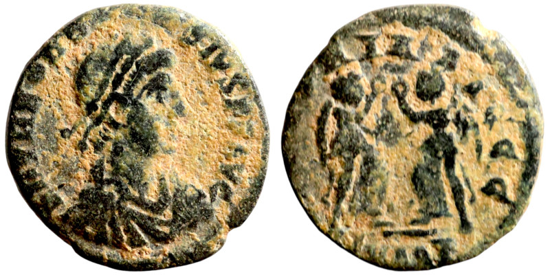 Constans (337-350) Follis. Obverse: DN CONSTANS PF AVG, pearl diademed, draped, ...