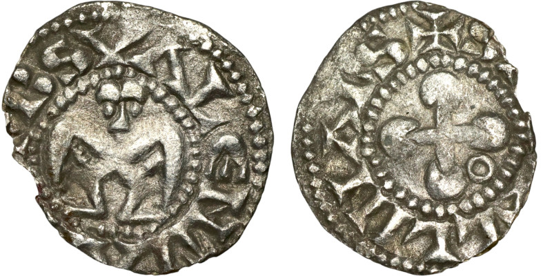 Italy: Valence, Late XIII century. Denari. Obverse: Anthropomorphic bird and ins...