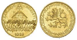 TSCHECHIEN erste tschechische Versicherungsgesellschaft auf Gegenseitigkeit, in GOLD, von Sejnost, 1928. A/PRVNI. CESKA. VZAJ. POJISTOVNA. ZAL. R. 182...